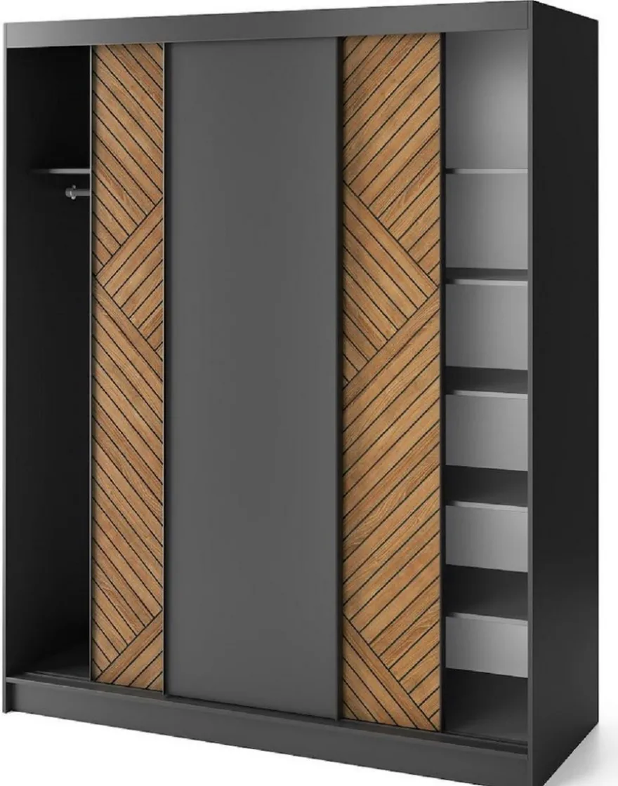 Casa Padrino Luxus Schlafzimmerschrank Schwarz / Braun 180 x 60 x H. 220 cm - Kleiderschrank mit 3 Schiebetüren - Schlafzimmer Möbel - Hotel Möbel - Luxus Möbel