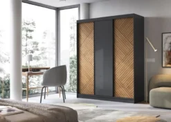Casa Padrino Luxus Schlafzimmerschrank Schwarz / Braun 180 x 60 x H. 220 cm - Kleiderschrank mit 3 Schiebetüren - Schlafzimmer Möbel - Hotel Möbel - Luxus Möbel