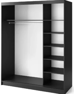 Casa Padrino Luxus Schlafzimmerschrank Schwarz / Braun 180 x 60 x H. 220 cm - Kleiderschrank mit 3 Schiebetüren - Schlafzimmer Möbel - Hotel Möbel - Luxus Möbel
