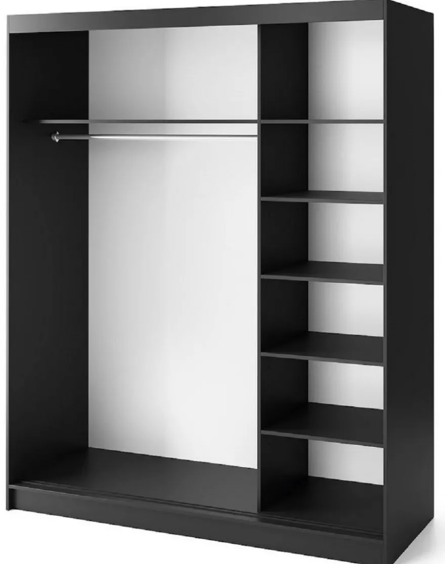 Casa Padrino Luxus Schlafzimmerschrank Schwarz / Braun 180 x 60 x H. 220 cm - Kleiderschrank mit 3 Schiebetüren - Schlafzimmer Möbel - Hotel Möbel - Luxus Möbel
