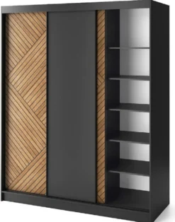 Casa Padrino Luxus Schlafzimmerschrank Schwarz / Braun 180 x 60 x H. 220 cm - Kleiderschrank mit 3 Schiebetüren - Schlafzimmer Möbel - Hotel Möbel - Luxus Möbel