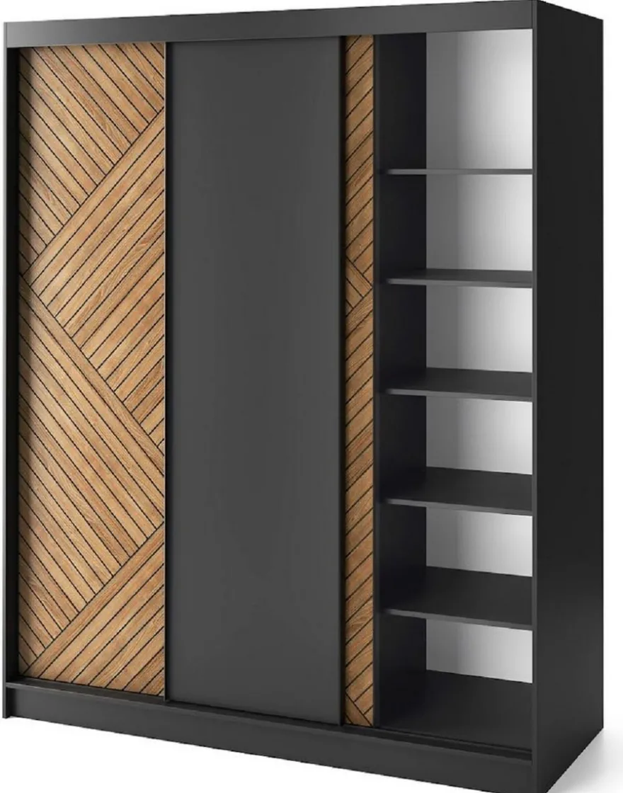 Casa Padrino Luxus Schlafzimmerschrank Schwarz / Braun 180 x 60 x H. 220 cm - Kleiderschrank mit 3 Schiebetüren - Schlafzimmer Möbel - Hotel Möbel - Luxus Möbel