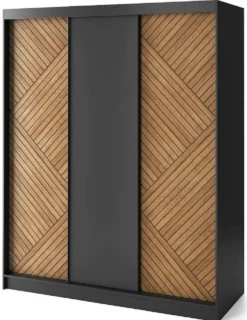 Casa Padrino Luxus Schlafzimmerschrank Schwarz / Braun 180 x 60 x H. 220 cm - Kleiderschrank mit 3 Schiebetüren - Schlafzimmer Möbel - Hotel Möbel - Luxus Möbel