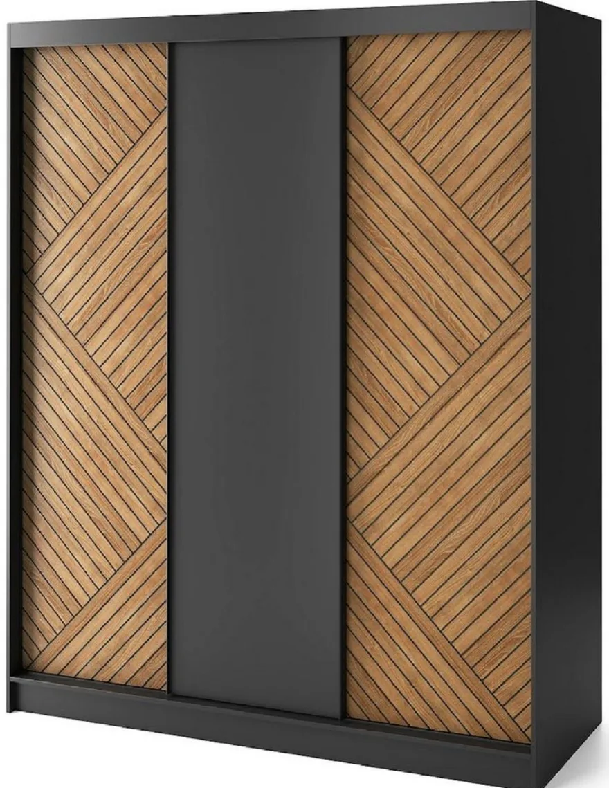 Casa Padrino Luxus Schlafzimmerschrank Schwarz / Braun 180 x 60 x H. 220 cm - Kleiderschrank mit 3 Schiebetüren - Schlafzimmer Möbel - Hotel Möbel - Luxus Möbel