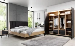 Casa Padrino Luxus Schlafzimmerschrank Schwarz / Naturfarben - Massivholz Kleiderschrank mit 2 Türen - Schlafzimmer Möbel - Hotel Möbel - Luxus Möbel - Luxus Einrichtung
