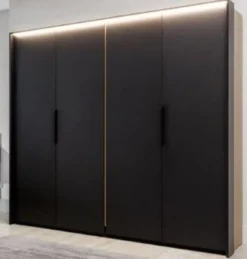 Casa Padrino Luxus Schlafzimmerschrank Schwarz / Naturfarben - Massivholz Kleiderschrank mit 2 Türen - Schlafzimmer Möbel - Hotel Möbel - Luxus Möbel - Luxus Einrichtung