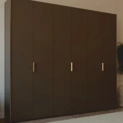 Casa Padrino Luxus Schlafzimmerschrank Dunkelbraun / Messing 273,6 cm - Schlafzimmer Möbel