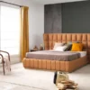 Casa Padrino Luxus Schlafzimmer Set Hellbraun / Braun - 1 Doppelbett mit Kopfteil & 2 Nachtkommoden - Luxus Schlafzimmer Möbel - Luxus Schlafzimmer Einrichtung