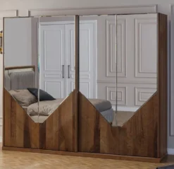 Casa Padrino Luxus Schlafzimmerschrank Braun 260 x 68 x H. 220 cm - Moderner Massivholz Kleiderschrank mit 2 Schiebetüren - Luxus Schlafzimmer Möbel