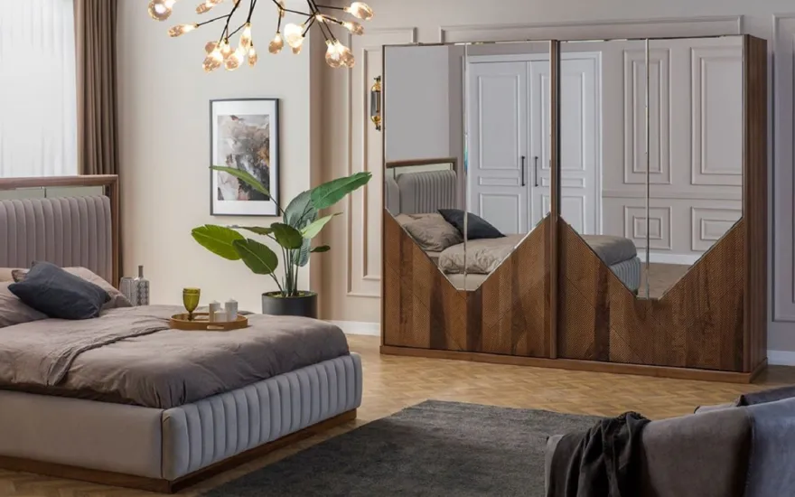 Casa Padrino Luxus Schlafzimmerschrank Braun 260 x 68 x H. 220 cm - Moderner Massivholz Kleiderschrank mit 2 Schiebetüren - Luxus Schlafzimmer Möbel