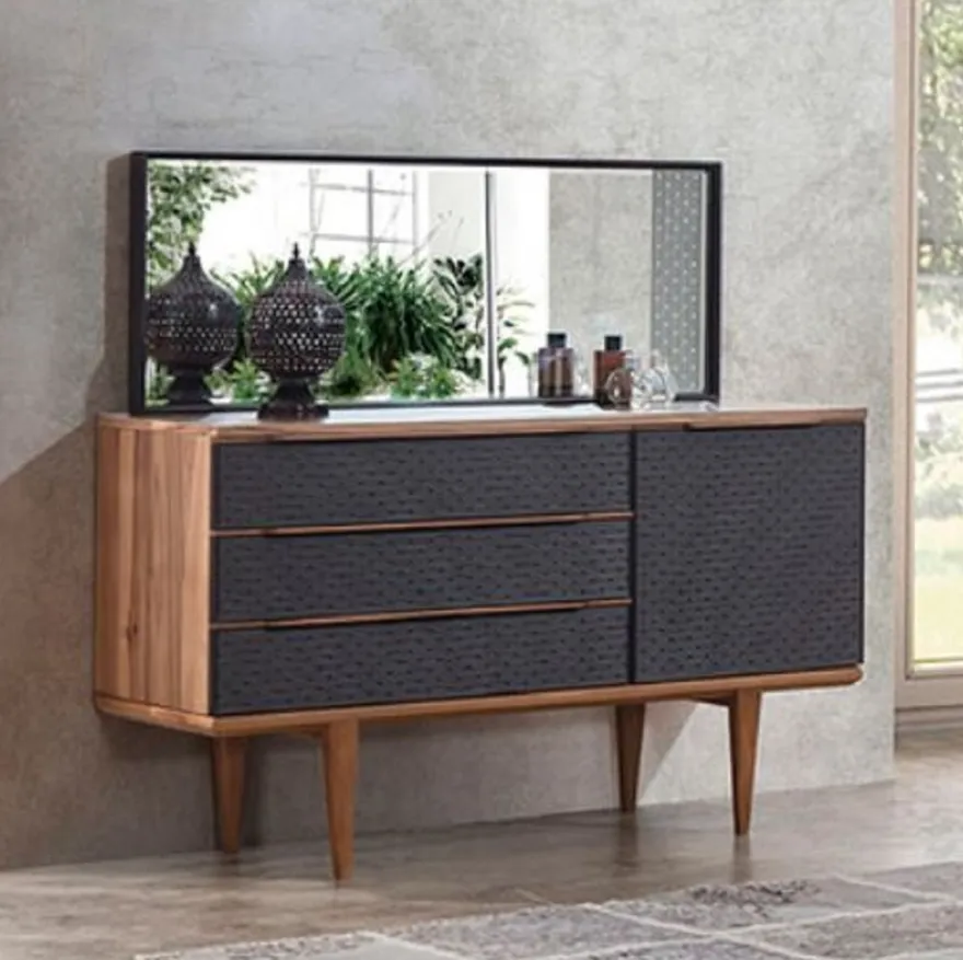 Casa Padrino Luxus Schlafzimmer Set Braun / Grau / Schwarz - 1 Luxus Kommode & 1 Luxus Wandspiegel - Moderne Schlafzimmer Möbel - Luxus Kollektion