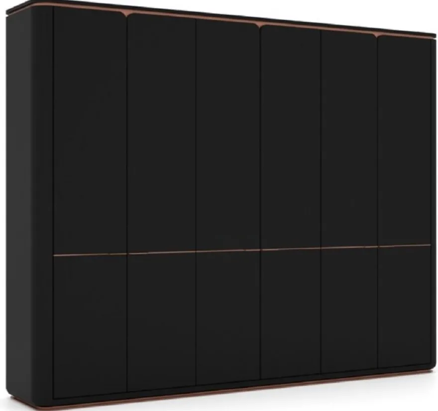 Casa Padrino Luxus Schlafzimmerschrank Schwarz / Kupfer 280 x 62 x H. 238 cm - Massivholz Kleiderschrank mit 6 Türen - Schlafzimmer Möbel - Hotel Möbel - Luxus Möbel