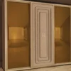 Casa Padrino Luxus Schlafzimmerschrank Beige / Taupe / Gold - Massivholz Kleiderschrank mit 3 Schiebetüren - Schlafzimmer Möbel - Hotel Möbel - Luxus Möbel - Luxus Qualität - Made in Italy