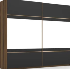 Casa Padrino Luxus Schlafzimmerschrank Braun / Grau / Messingfarben 254 x 68 x H. 230 cm - Edler Massivholz Kleiderschrank mit 2 verspiegelten Schiebetüren - Luxus Schlafzimmer Möbel