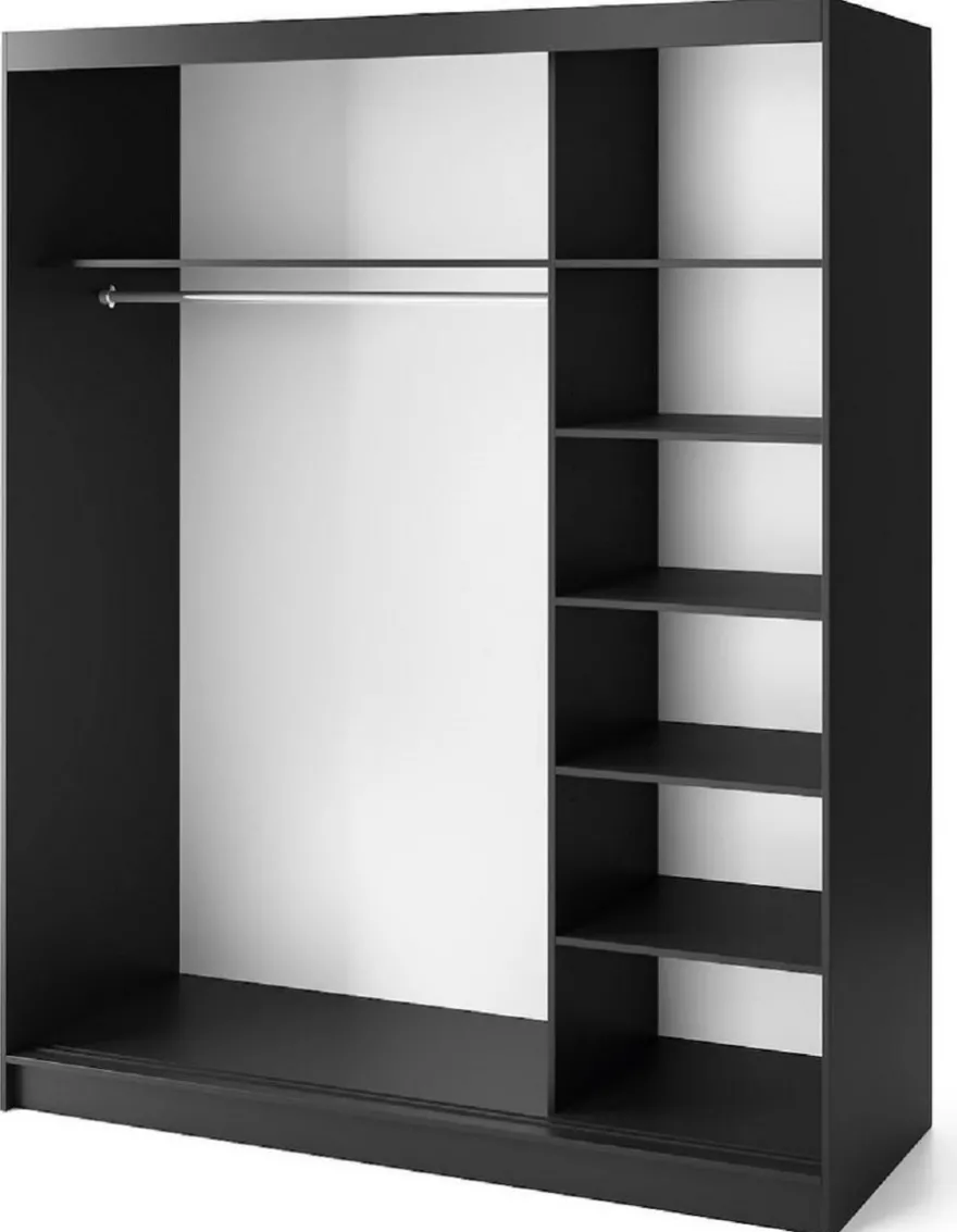 Casa Padrino Luxus Schlafzimmerschrank Schwarz / Braun 180 x 60 x H. 220 cm - Verspiegelter Kleiderschrank mit 3 Schiebetüren - Schlafzimmer Möbel - Hotel Möbel - Luxus Möbel