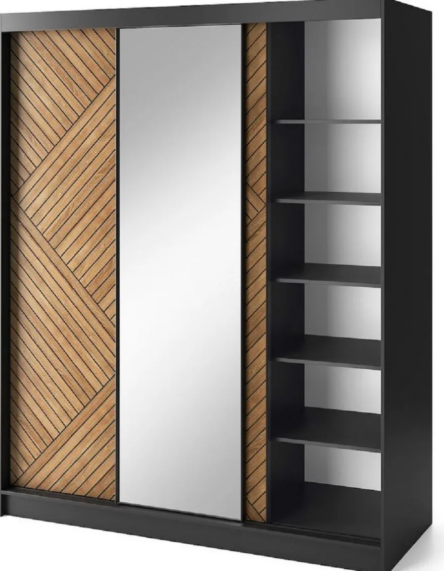 Casa Padrino Luxus Schlafzimmerschrank Schwarz / Braun 180 x 60 x H. 220 cm - Verspiegelter Kleiderschrank mit 3 Schiebetüren - Schlafzimmer Möbel - Hotel Möbel - Luxus Möbel