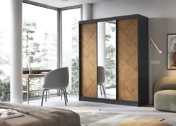 Casa Padrino Luxus Schlafzimmerschrank Schwarz / Braun 180 x 60 x H. 220 cm - Verspiegelter Kleiderschrank mit 3 Schiebetüren - Schlafzimmer Möbel - Hotel Möbel - Luxus Möbel