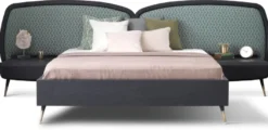 Casa Padrino Luxus Schlafzimmer Set Grün / Schwarz / Antik Messing - 1 Doppelbett mit Kopfteil & 2 Nachtkommoden - Luxus Schlafzimmer Möbel - Luxus Schlafzimmer Einrichtung