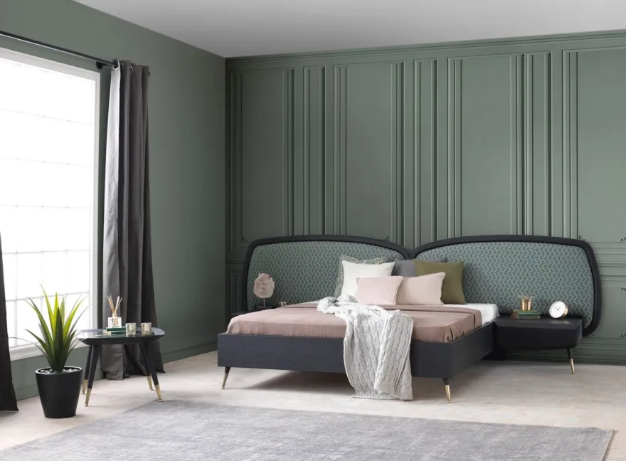 Casa Padrino Luxus Schlafzimmer Set Grün / Schwarz / Antik Messing - 1 Doppelbett mit Kopfteil & 2 Nachtkommoden - Luxus Schlafzimmer Möbel - Luxus Schlafzimmer Einrichtung
