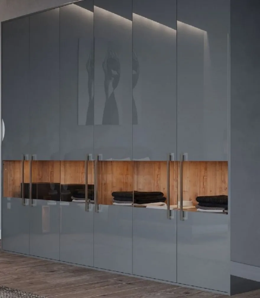 Casa Padrino Luxus Schlafzimmerschrank Grau / Naturfarben 275 x 59,6 x H. 244 cm - Massivholz Kleiderschrank mit 6 Türen - Schlafzimmer Möbel - Hotel Möbel - Luxus Möbel