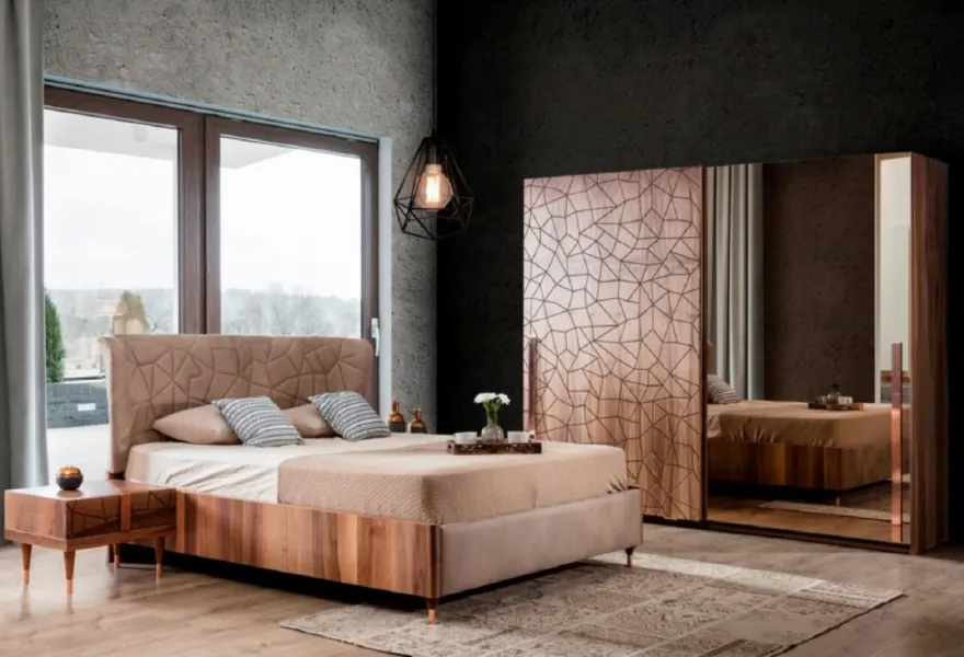 Casa Padrino Luxus Schlafzimmerschrank Braun / Kupferfarben 260 x 70 x H. 220 cm - Massivholz Kleiderschrank mit 2 Schiebetüren - Luxus Schlafzimmer Möbel