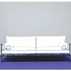 Casa Padrino Luxus Schmiedeeisen Sofa Schwarz / Weiß 245 cm - Hotel & Garten Sofa
