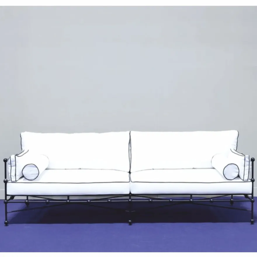 Casa Padrino Luxus Schmiedeeisen Sofa Schwarz / Weiß 245 cm - Hotel & Garten Sofa