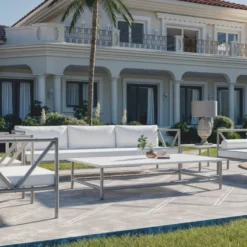 Casa Padrino Luxus Schmiedeeisen Sofa Grau / Weiß 280 cm - Hotel & Garten Sofa