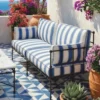 Casa Padrino Luxus Schmiedeeisen Sofa Blau / Weiß / Schwarz 245 cm - Hotel & Garten Sofa