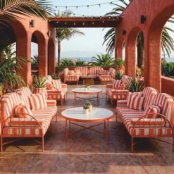 Casa Padrino Luxus Schmiedeeisen Sofa Rosa / Weiß 240 cm - Hotel & Garten Sofa