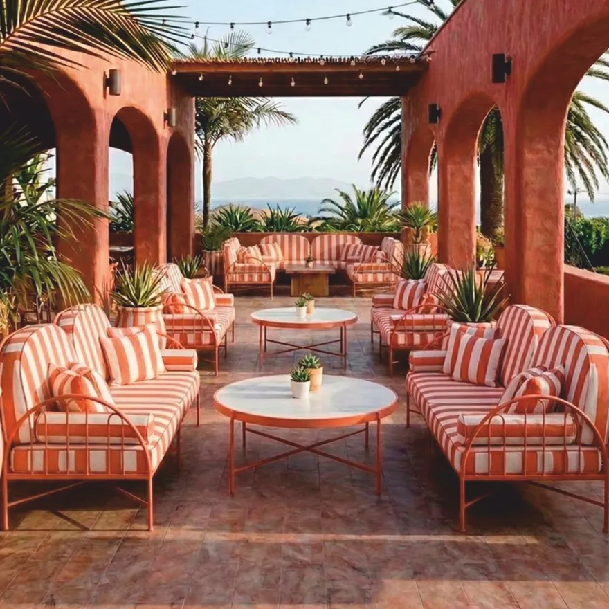 Casa Padrino Luxus Schmiedeeisen Sofa Rosa / Weiß 240 cm - Hotel & Garten Sofa