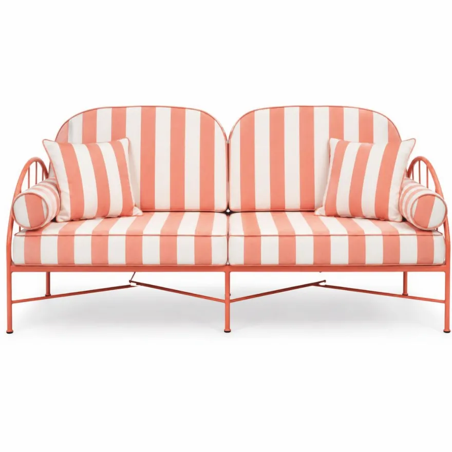 Casa Padrino Luxus Schmiedeeisen Sofa Rosa / Weiß 240 cm - Hotel & Garten Sofa