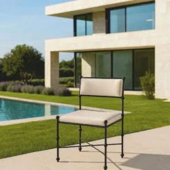Casa Padrino Luxus Schmiedeeisen Gartenstuhl Beige / Schwarz H. 100 cm - Esszimmerstuhl - Luxus Esszimmer & Garten Möbel