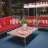 Casa Padrino Luxus Schmiedeeisen Sessel mit Sonnendach Rot / Weiß H. 200 cm