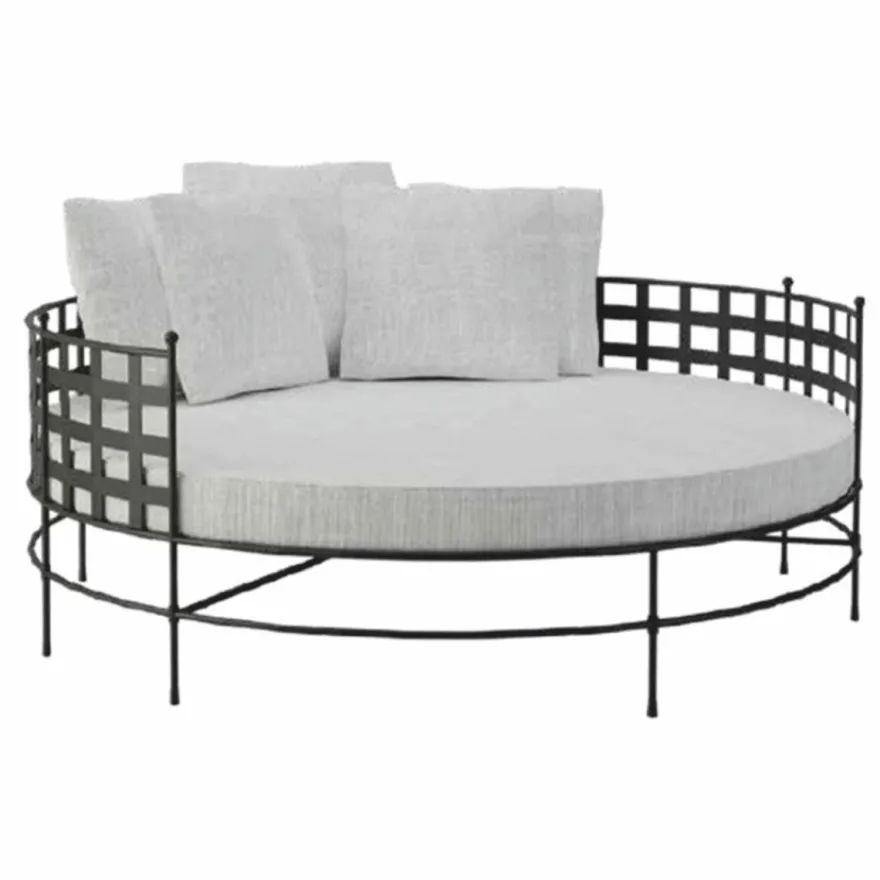 Casa Padrino Luxus Schmiedeeisen Liegeinsel Schwarz / Grau Ø 170 cm - Hotel & Garten Möbel