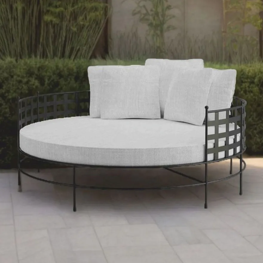 Casa Padrino Luxus Schmiedeeisen Liegeinsel Schwarz / Grau Ø 170 cm - Hotel & Garten Möbel