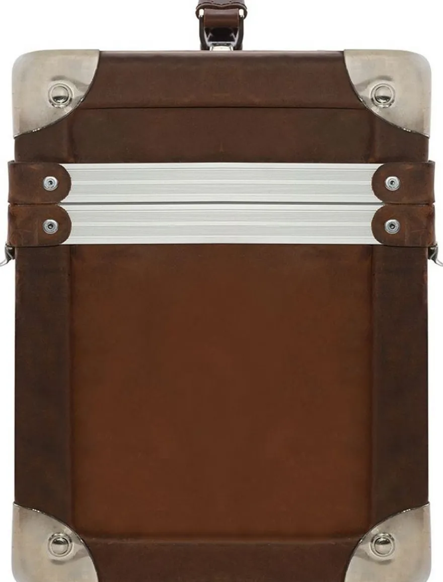 Casa Padrino Luxus Schminkkoffer Vintage Braun / Silber 33 x 21 x H. 28,5 cm - Handgefertigte wasserdichte Echtleder Schminktasche im Retro Design - Luxus Qualität