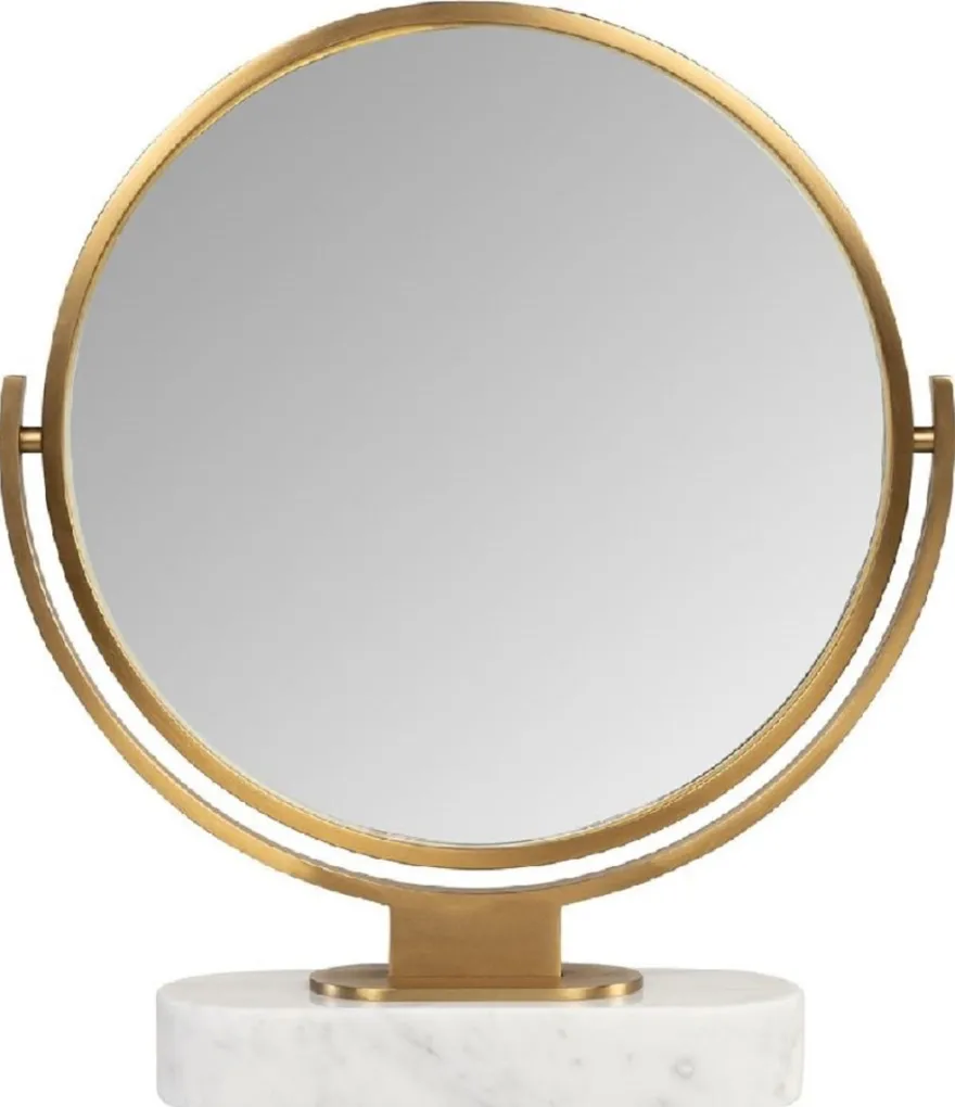 Casa Padrino Luxus Schminkspiegel Gold / Weiß H. 51 cm - Schminktisch Spiegel