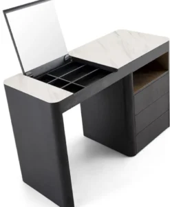 Casa Padrino Luxus Schminktisch mit 3 Schubladen und ausklappbarem Spiegel Schwarz / Weiß 120 x 50 x H. 76 cm - Luxus Badezimmer Möbel - Hotel Möbel