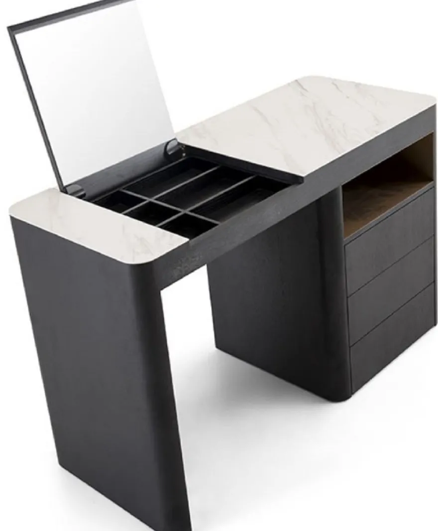Casa Padrino Luxus Schminktisch mit 3 Schubladen und ausklappbarem Spiegel Schwarz / Weiß 120 x 50 x H. 76 cm - Luxus Badezimmer Möbel - Hotel Möbel