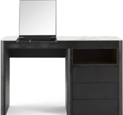 Casa Padrino Luxus Schminktisch mit 3 Schubladen und ausklappbarem Spiegel Schwarz / Weiß 120 x 50 x H. 76 cm - Luxus Badezimmer Möbel - Hotel Möbel