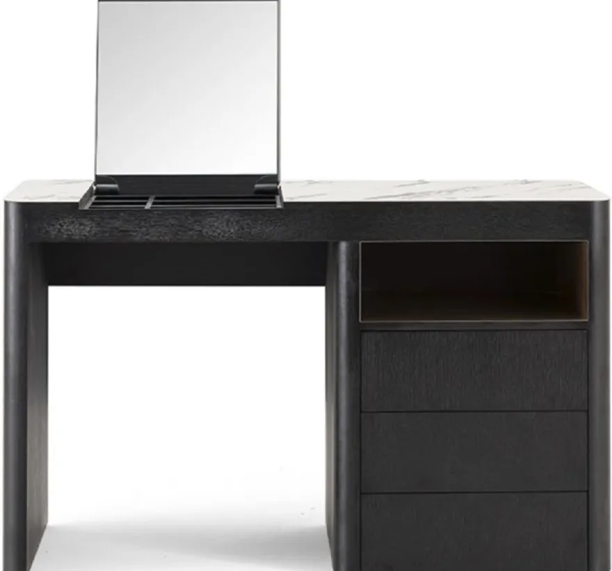 Casa Padrino Luxus Schminktisch mit 3 Schubladen und ausklappbarem Spiegel Schwarz / Weiß 120 x 50 x H. 76 cm - Luxus Badezimmer Möbel - Hotel Möbel