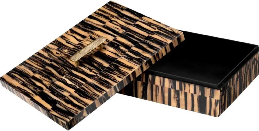 Casa Padrino Luxus Schmuckkasten Naturfarben / Schwarz / Messing 41 cm