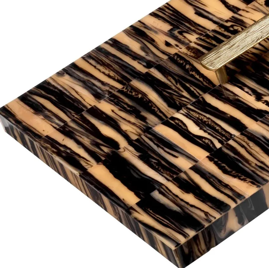 Casa Padrino Luxus Schmuckkasten Naturfarben / Schwarz / Messing 41 cm