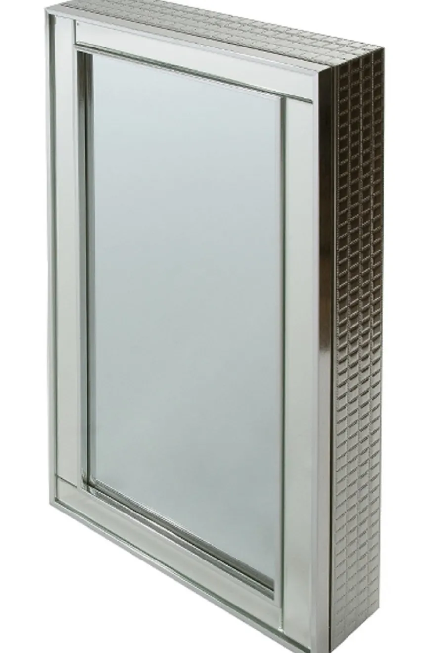 Casa Padrino Luxus Schmuckschrank Silber 40 x 9 x H. 80 cm - Spiegelschrank mit verspiegelter Schiebetür