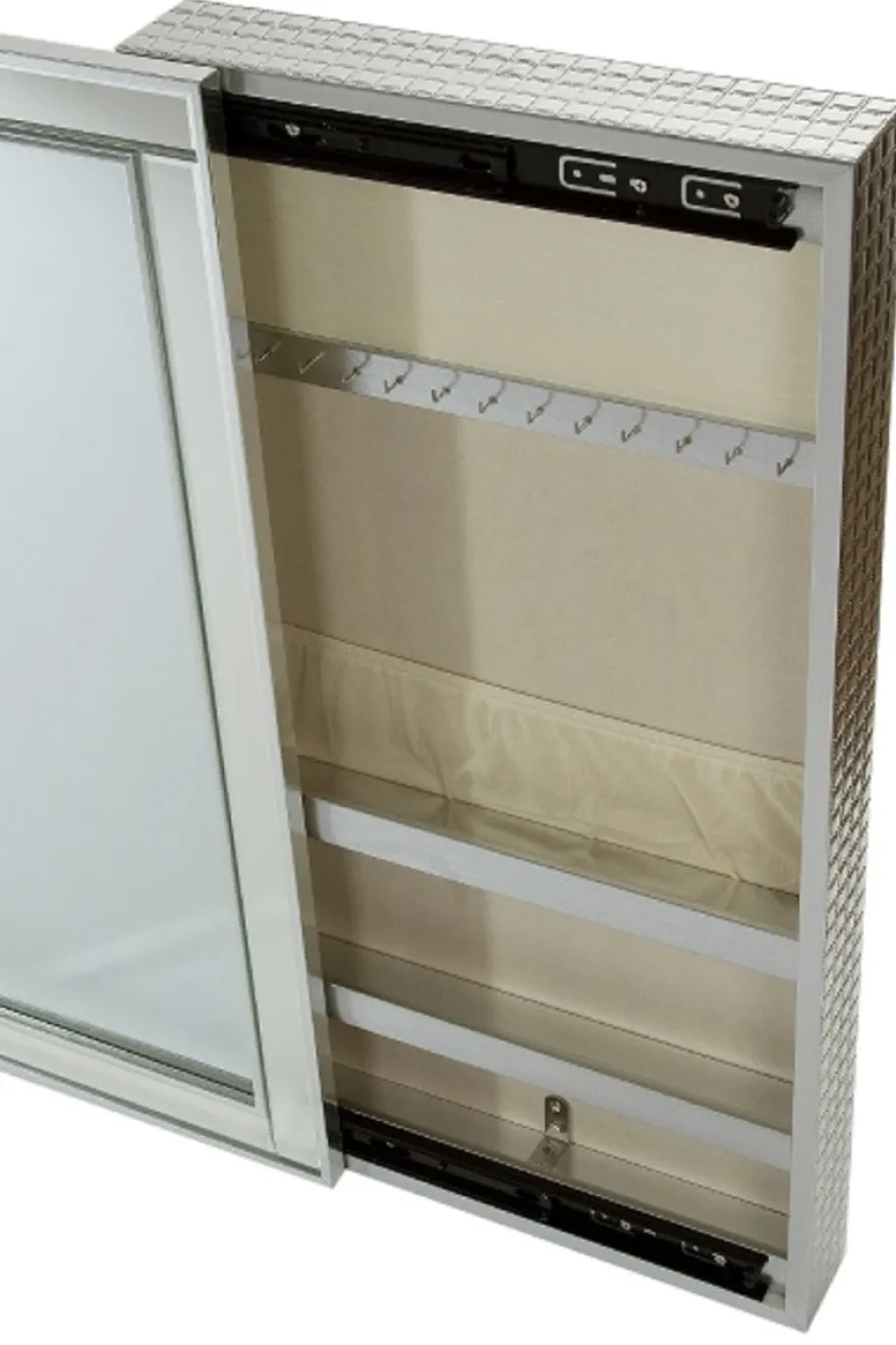 Casa Padrino Luxus Schmuckschrank Silber 40 x 9 x H. 80 cm - Spiegelschrank mit verspiegelter Schiebetür