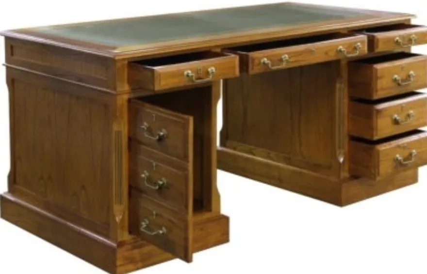 Casa Padrino Luxus Schreibtisch mit Tür und 6 Schubladen Braun / Grün 160 x 80 x H. 79 cm - Büromöbel