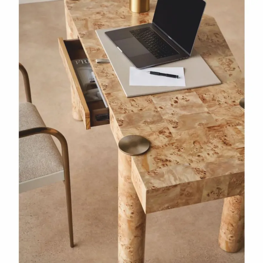 Casa Padrino Luxus Schreibtisch mit Schublade Vogelaugenahorn 155 cm - Büro Möbel