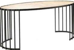 Casa Padrino Luxus Schreibtisch Naturfarben / Schwarz 160 x 40 x H. 74 cm - Ovaler Bürotisch mit Massivholz Tischplatte und Metall Gestell - Luxus Büromöbel