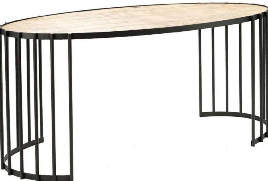 Casa Padrino Luxus Schreibtisch Naturfarben / Schwarz 160 x 40 x H. 74 cm - Ovaler Bürotisch mit Massivholz Tischplatte und Metall Gestell - Luxus Büromöbel